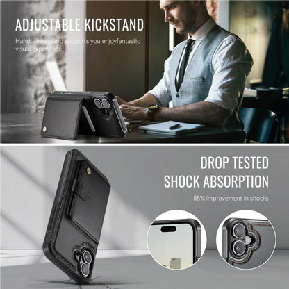 For iPhone 17 JEEHOOD J09 Buckle Card Bag MagSafe Magnetic Style RFID Leather Phone Case(Black) by JEEHOOD