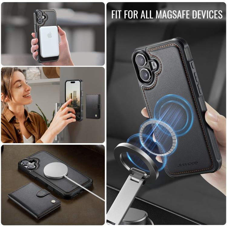 For iPhone 17 JEEHOOD J09 Buckle Card Bag MagSafe Magnetic Style RFID Leather Phone Case(Black) by JEEHOOD