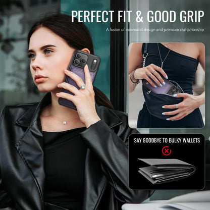 For iPhone 17 Pro Max JEEHOOD J09 Buckle Card Bag MagSafe Magnetic Style RFID Leather Phone Case(Purple) by JEEHOOD