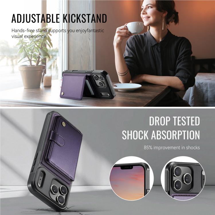 For iPhone 17 Pro Max JEEHOOD J09 Buckle Card Bag MagSafe Magnetic Style RFID Leather Phone Case(Purple) by JEEHOOD