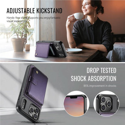 For iPhone 17 Pro Max JEEHOOD J09 Buckle Card Bag MagSafe Magnetic Style RFID Leather Phone Case(Purple) by JEEHOOD