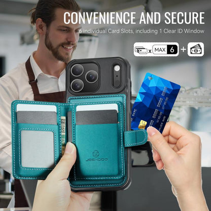 For iPhone 17 Pro Max JEEHOOD J09 Buckle Card Bag MagSafe Magnetic Style RFID Leather Phone Case(Green) by JEEHOOD