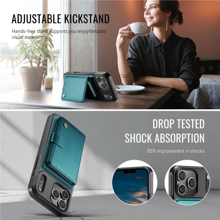 For iPhone 17 Pro Max JEEHOOD J09 Buckle Card Bag MagSafe Magnetic Style RFID Leather Phone Case(Green) by JEEHOOD