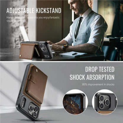 For iPhone 17 Pro Max JEEHOOD J09 Buckle Card Bag MagSafe Magnetic Style RFID Leather Phone Case(Brown) by JEEHOOD