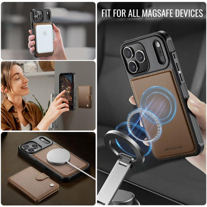 For iPhone 17 Pro Max JEEHOOD J09 Buckle Card Bag MagSafe Magnetic Style RFID Leather Phone Case(Brown) by JEEHOOD