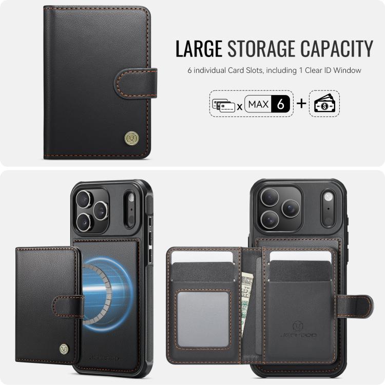 For iPhone 17 Pro Max JEEHOOD J09 Buckle Card Bag MagSafe Magnetic Style RFID Leather Phone Case(Black) by JEEHOOD