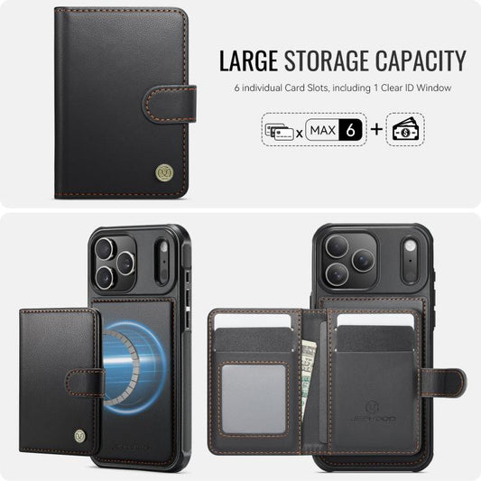 For iPhone 17 Pro Max JEEHOOD J09 Buckle Card Bag MagSafe Magnetic Style RFID Leather Phone Case(Black) by JEEHOOD