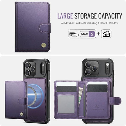 For iPhone 17 Pro JEEHOOD J09 Buckle Card Bag MagSafe Magnetic Style RFID Leather Phone Case(Purple) by JEEHOOD