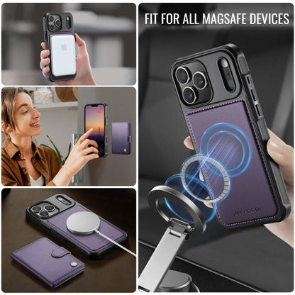 For iPhone 17 Pro JEEHOOD J09 Buckle Card Bag MagSafe Magnetic Style RFID Leather Phone Case(Purple) by JEEHOOD