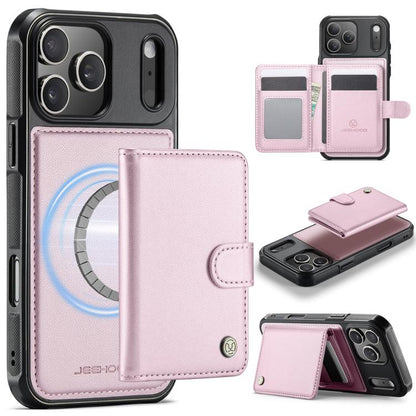 For iPhone 17 Pro JEEHOOD J09 Buckle Card Bag MagSafe Magnetic Style RFID Leather Phone Case(Pink) by JEEHOOD
