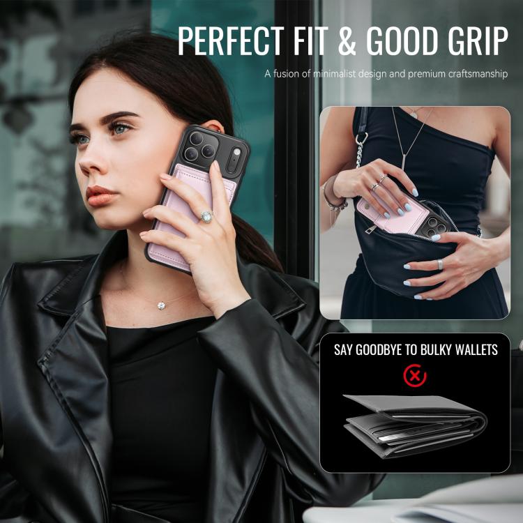 For iPhone 17 Pro JEEHOOD J09 Buckle Card Bag MagSafe Magnetic Style RFID Leather Phone Case(Pink) by JEEHOOD