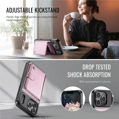 For iPhone 17 Pro JEEHOOD J09 Buckle Card Bag MagSafe Magnetic Style RFID Leather Phone Case(Pink) by JEEHOOD