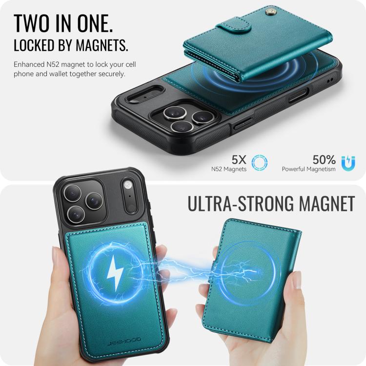 For iPhone 17 Pro JEEHOOD J09 Buckle Card Bag MagSafe Magnetic Style RFID Leather Phone Case(Green) by JEEHOOD