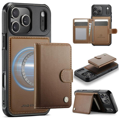 For iPhone 17 Pro JEEHOOD J09 Buckle Card Bag MagSafe Magnetic Style RFID Leather Phone Case(Brown) by JEEHOOD