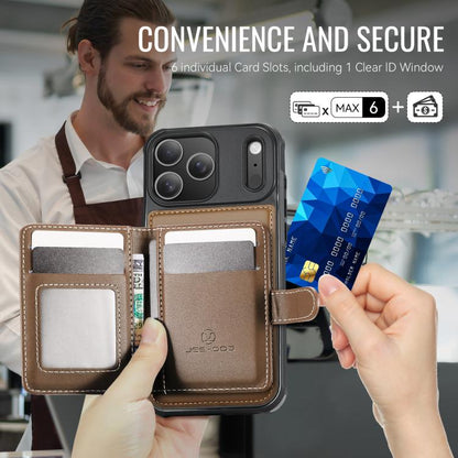 For iPhone 17 Pro JEEHOOD J09 Buckle Card Bag MagSafe Magnetic Style RFID Leather Phone Case(Brown) by JEEHOOD