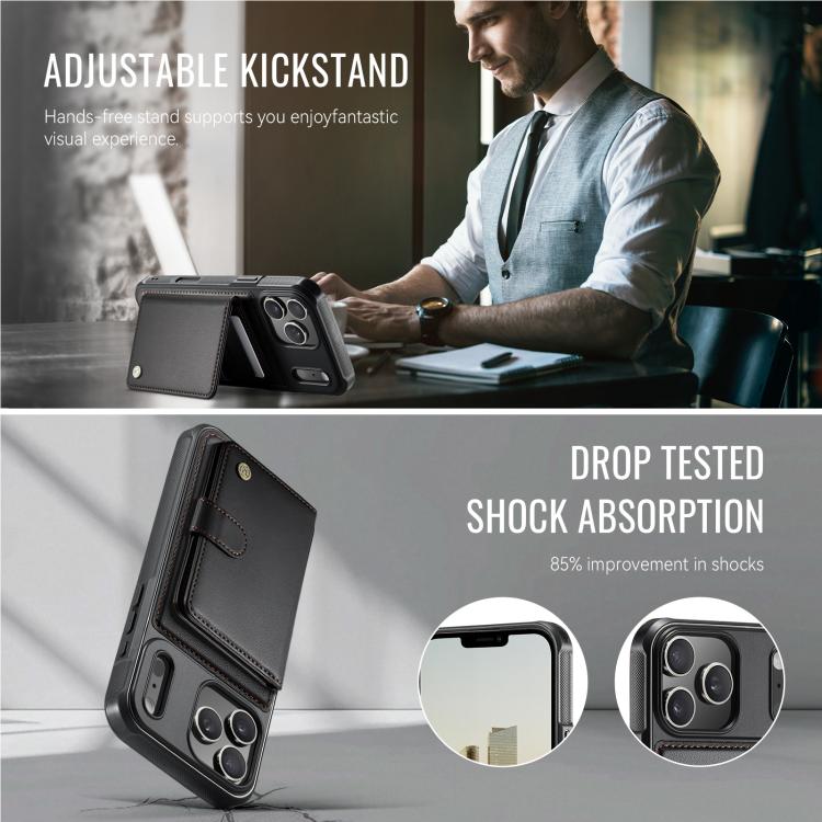 For iPhone 17 Pro JEEHOOD J09 Buckle Card Bag MagSafe Magnetic Style RFID Leather Phone Case(Black) by JEEHOOD