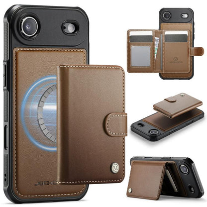 For iPhone Air JEEHOOD J09 Buckle Card Bag MagSafe Magnetic Style RFID Leather Phone Case(Brown) by JEEHOOD