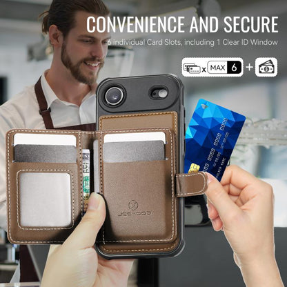 For iPhone Air JEEHOOD J09 Buckle Card Bag MagSafe Magnetic Style RFID Leather Phone Case(Brown) by JEEHOOD