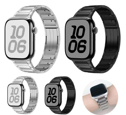 For Apple Watch 46mm / 49mm / 45mm / 44mm Tri-beads Side-detachable Buckle Stainless Steel Watch Band(Black) by bashfashion