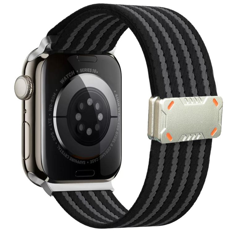 For Apple Watch 46mm / 49mm / 45mm / 44mm Mecha Armor Magnetic Buckle Nylon Watch Band(Black) by bashfashion