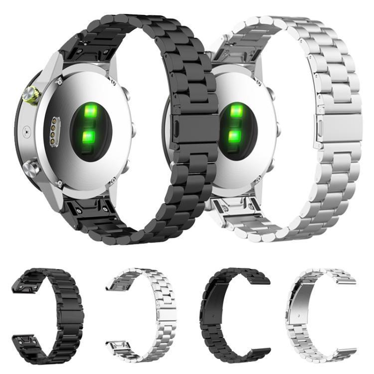 For Garmin 26mm Tri-beads Flat Buckle Titanium Alloy Watch Band(Black) by bashfashion