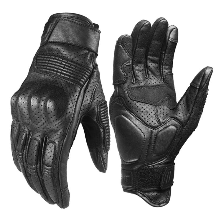 GHOST RACING GR-ST11 Retro Motorcycle Genuine Leather Touch Screen Full Finger Gloves, Size:L(Black Punched) by GHOST RACING