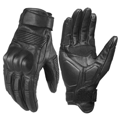 GHOST RACING GR-ST11 Retro Motorcycle Genuine Leather Touch Screen Full Finger Gloves, Size:XXL(Black No Punched) by GHOST RACING