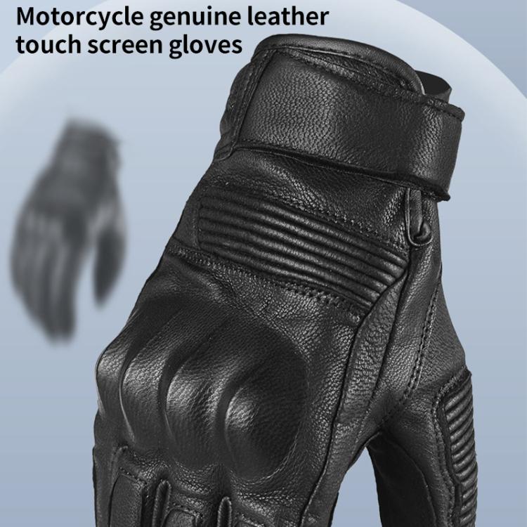GHOST RACING GR-ST11 Retro Motorcycle Genuine Leather Touch Screen Full Finger Gloves, Size:XXL(Black Punched) by GHOST RACING