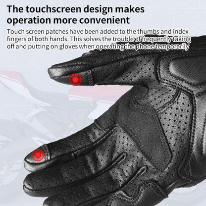 GHOST RACING GR-ST11 Retro Motorcycle Genuine Leather Touch Screen Full Finger Gloves, Size:XXL(Black No Punched) by GHOST RACING