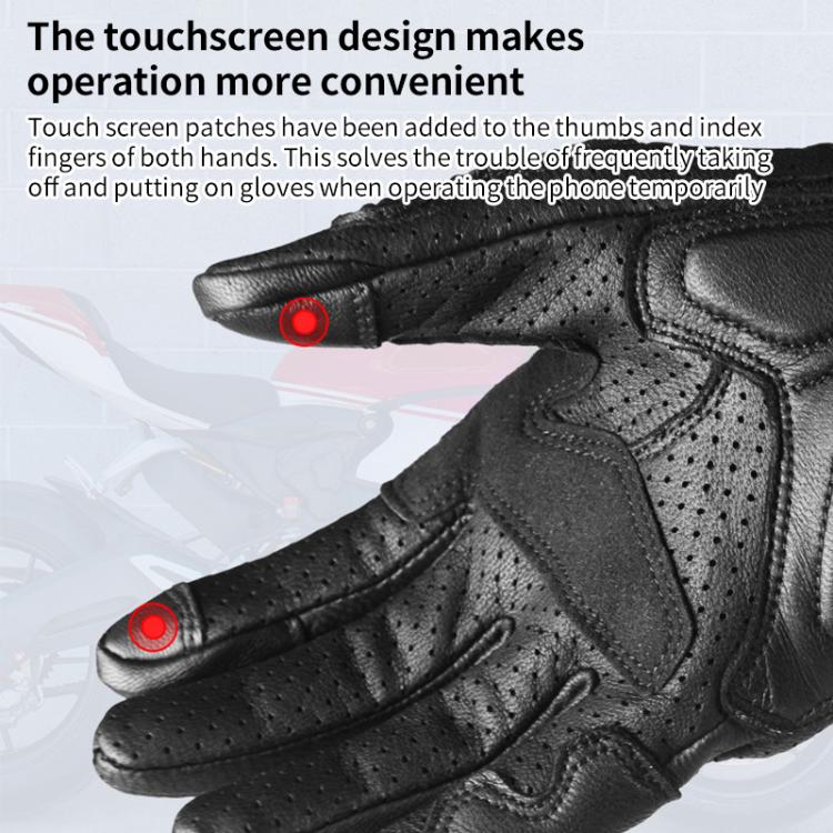 GHOST RACING GR-ST11 Retro Motorcycle Genuine Leather Touch Screen Full Finger Gloves, Size:L(Black No Punched) by GHOST RACING