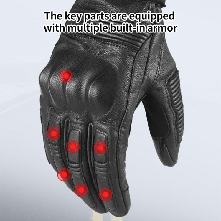 GHOST RACING GR-ST11 Retro Motorcycle Genuine Leather Touch Screen Full Finger Gloves, Size:L(Black Punched) by GHOST RACING