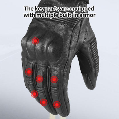 GHOST RACING GR-ST11 Retro Motorcycle Genuine Leather Touch Screen Full Finger Gloves, Size:M(Black No Punched) by GHOST RACING
