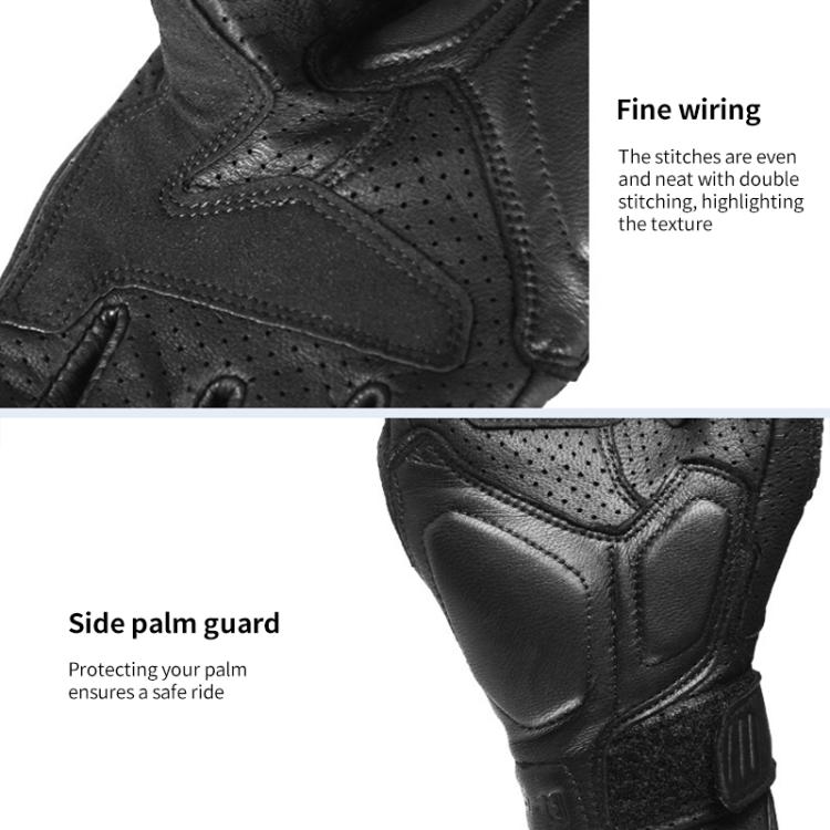 GHOST RACING GR-ST11 Retro Motorcycle Genuine Leather Touch Screen Full Finger Gloves, Size:XL(Black No Punched) by GHOST RACING