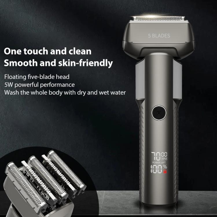 Five-blade Full Body Washable LED Digital Display Reciprocating Electric Shaver(Grey) by bashfashion