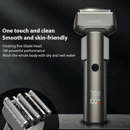 Five-blade Full Body Washable LED Digital Display Reciprocating Electric Shaver(Grey) by bashfashion
