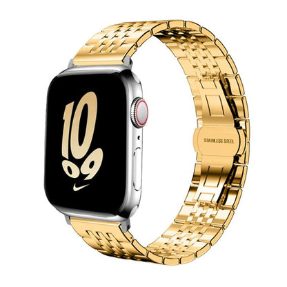 For Apple Watch 42 / 44 / 45 / 46 / 49mm 22mm xDfind Seven-bead Solid Stainless Steel Watch Band(Gold) by xDfind