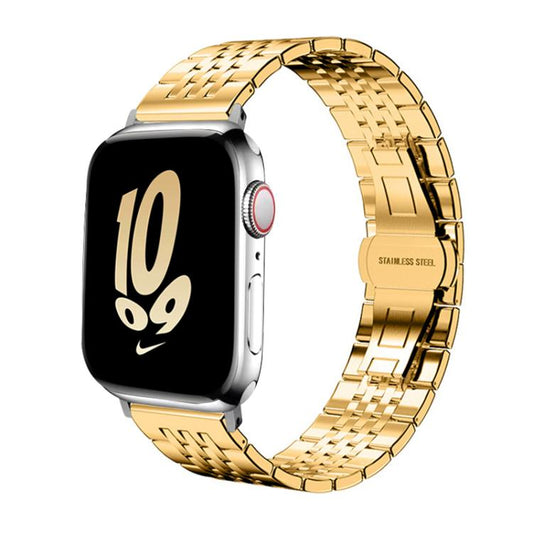 For Apple Watch 38 / 40 / 41 / S10 42mm 20mm xDfind Seven-bead Solid Stainless Steel Watch Band(Gold) by xDfind