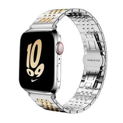 For Apple Watch 38 / 40 / 41 / S10 42mm 20mm xDfind Seven-bead Solid Stainless Steel Watch Band(Silver Gold) by xDfind