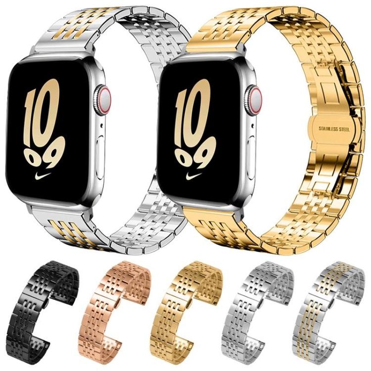 For Apple Watch 38 / 40 / 41 / S10 42mm 20mm xDfind Seven-bead Solid Stainless Steel Watch Band(Gold) by xDfind