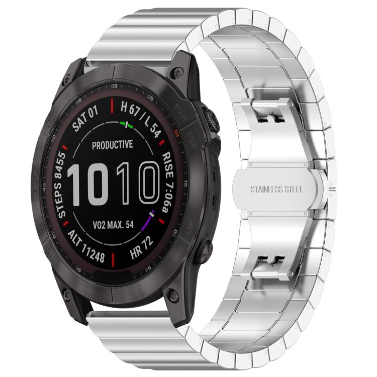 For Garmin Fenix 8/7X/6X/5X 26mm 22mm xDfind One-bead Bamboo Solid Stainless Steel Watch Band(Silver) by xDfind