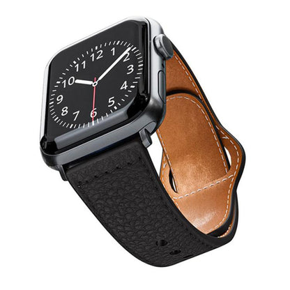 For Apple Watch 46mm / 49mm / 45mm / 44mm Reverse Buckle Litchi Genuine Leather Watch Band(Black) by bashfashion