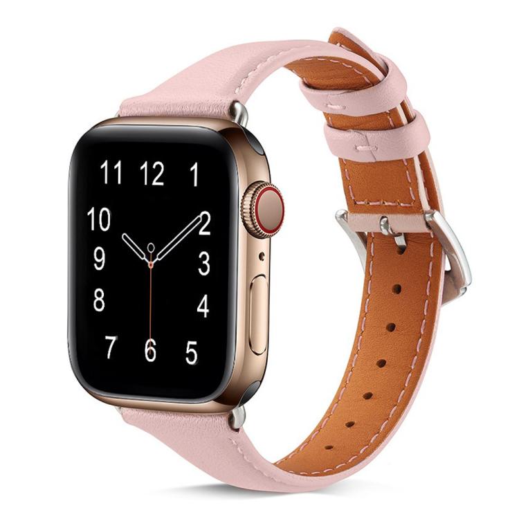 For Apple Watch 46mm / 49mm / 45mm / 44mm Small Waist Drop Buckle Genuine Leather Watch Band(Pink) by bashfashion