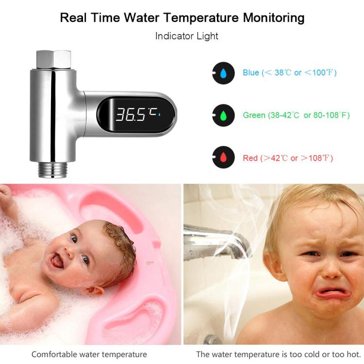 BD-LS-01 Second Generation LED Digital Display Shower Water Thermometer(Plating) by bashfashion