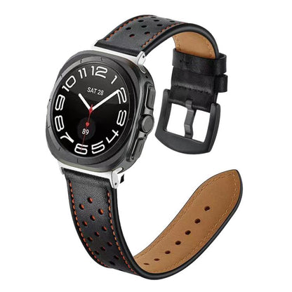 For Samsung Galaxy Watch Ultra 47mm / Ultra 2025 Hole Retro Leather Watch Band(Black) by bashfashion