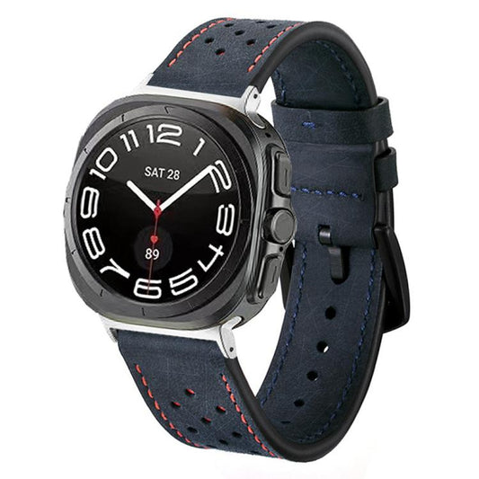 For Samsung Galaxy Watch Ultra 47mm / Ultra 2025 Hole Retro Leather Watch Band(Blue) by bashfashion