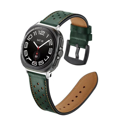 For Samsung Galaxy Watch Ultra 47mm / Ultra 2025 Hole Retro Leather Watch Band(Green) by bashfashion