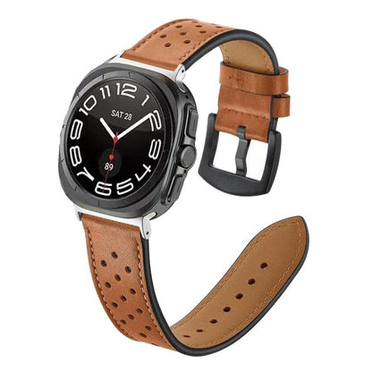 For Samsung Galaxy Watch Ultra 47mm / Ultra 2025 Hole Retro Leather Watch Band(Brown) by bashfashion