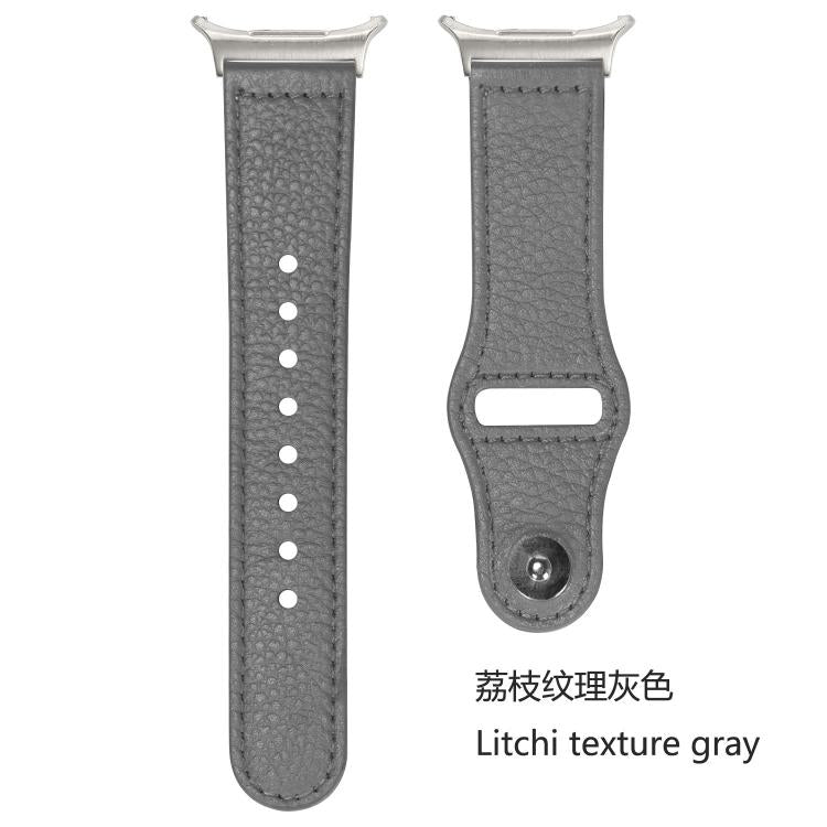For Samsung Galaxy Watch Ultra 47mm / Ultra 2025 Rivet Reverse Buckle Leather Watch Band(Litchi Texture Grey) by bashfashion