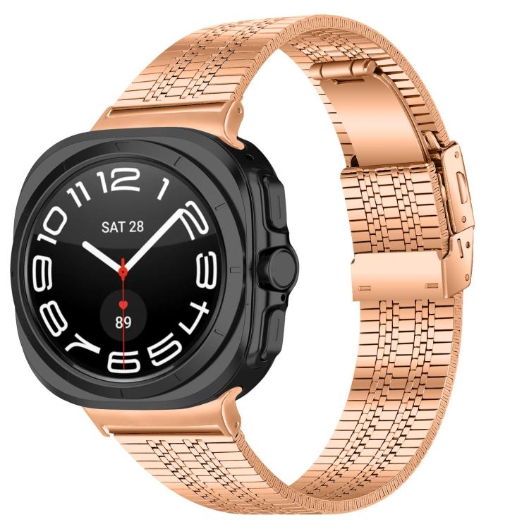 For Samsung Galaxy Watch Ultra 47mm / Ultra 2025 Turtle Buckle Five Beads Stainless Steel Watch Band(Rose Gold) by bashfashion