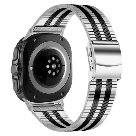 For Samsung Galaxy Watch Ultra 47mm / Ultra 2025 Turtle Buckle Five Beads Stainless Steel Watch Band(Silver Black) by bashfashion